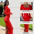 thumbnail image 5 of OQQ Women's Long Sleeve Dress Square Neck Ribbed Bodycon Long Soft Dresses, 5 of 7