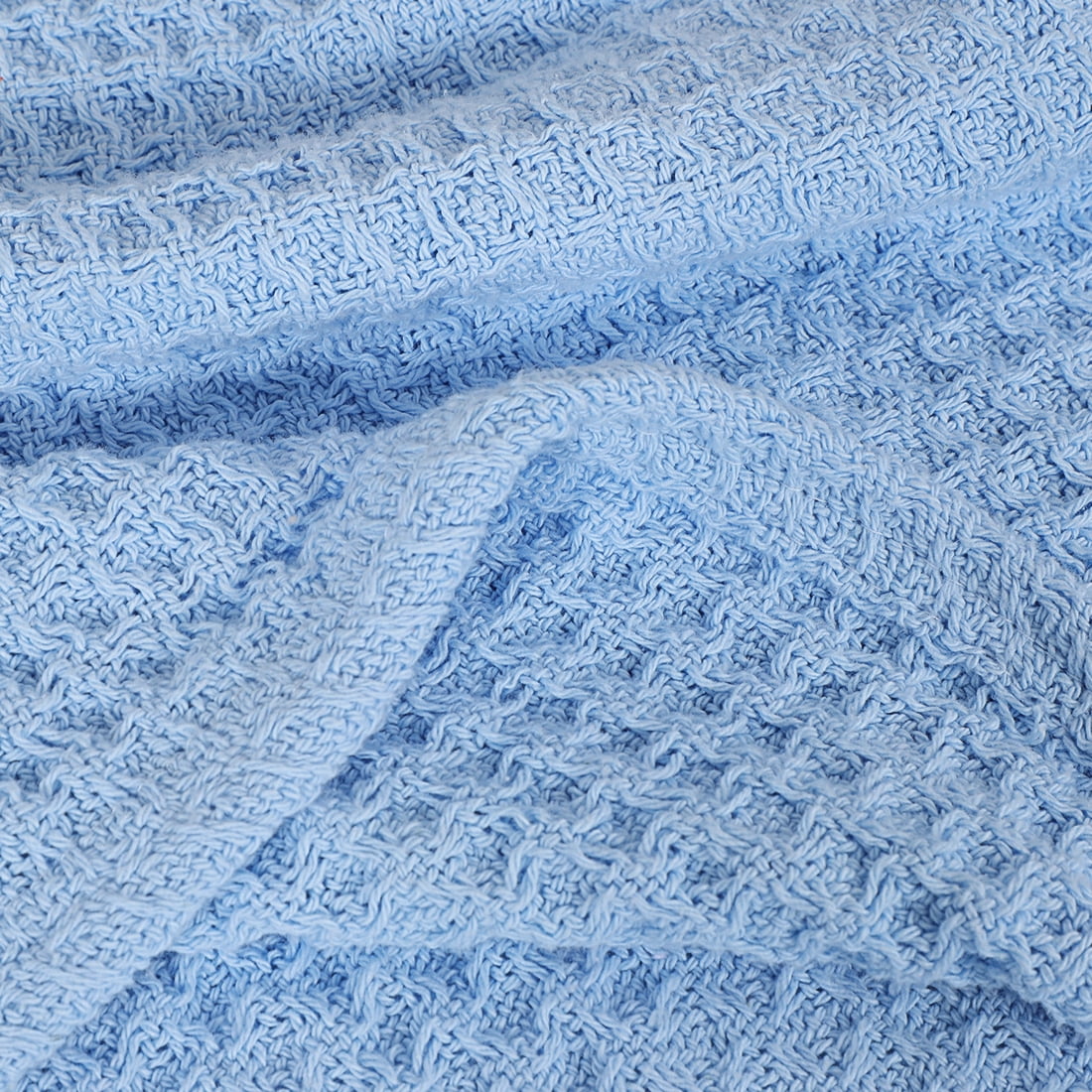 Unique Bargains Cotton Waffle Weave Bed Throw Blanket Sky Blue 90" x 90"