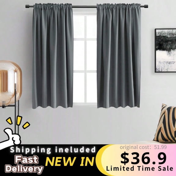 Medium Grey Curtain Panels For Living Room Blackout Thermal Insulated Room Darkening Rod Pocket Drapes For Kitchen 42 By 45 Inch 2 Panels