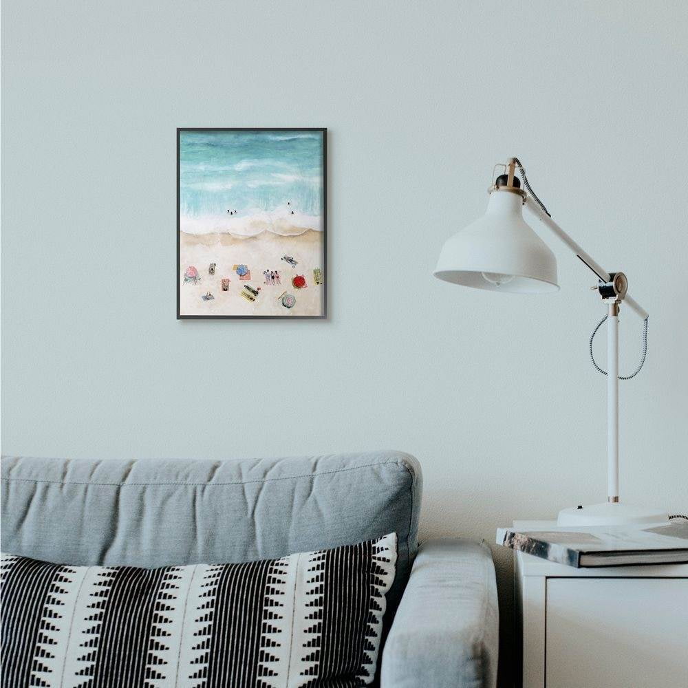 Stupell Industries Beach Family Coast Ocean Blue Watercolor Painting Framed Giclee Texturized Art by Grace Popp