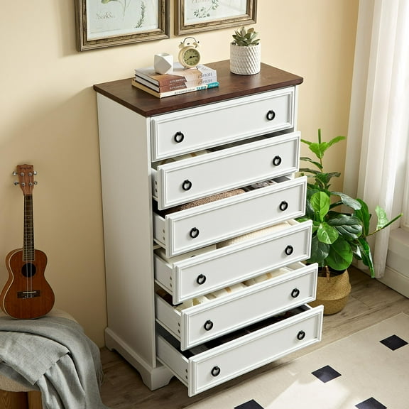 Llinc Store Modern 6-drawer Chest, Tall Chest of Drawers Closet Organizers & Storage Clothes - Easy Pull Handle, Textured Borders for Living Room, Hallway, Bedroom, White