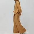 thumbnail image 5 of Abomasnow Womens Cotton Linen Set 2 Piece Outfits Casual Fall Lightweight Shirts and Wide Leg Pants Loose Loungewear Matching Sets on Clearance, 5 of 8