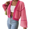 thumbnail image 3 of Women'S Color Block Crop Cardigan Top Long Sleeve Open Front Sweater Peach Color Style M, 3 of 9