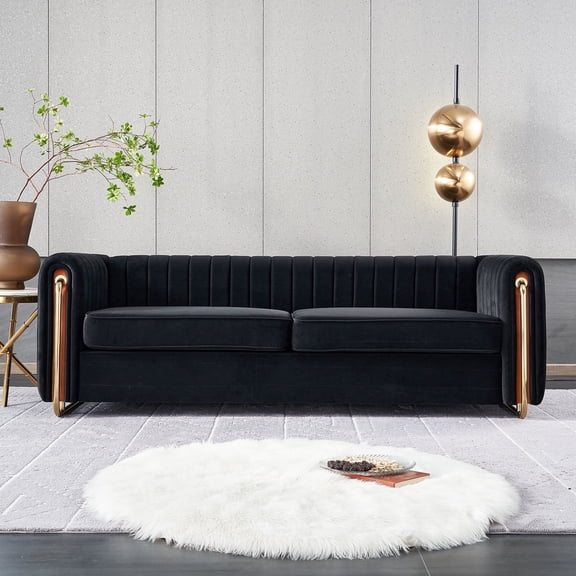 EVERGRATE FURNITURE Modern Sofa with Tufted Solid Print Upholstery, Black