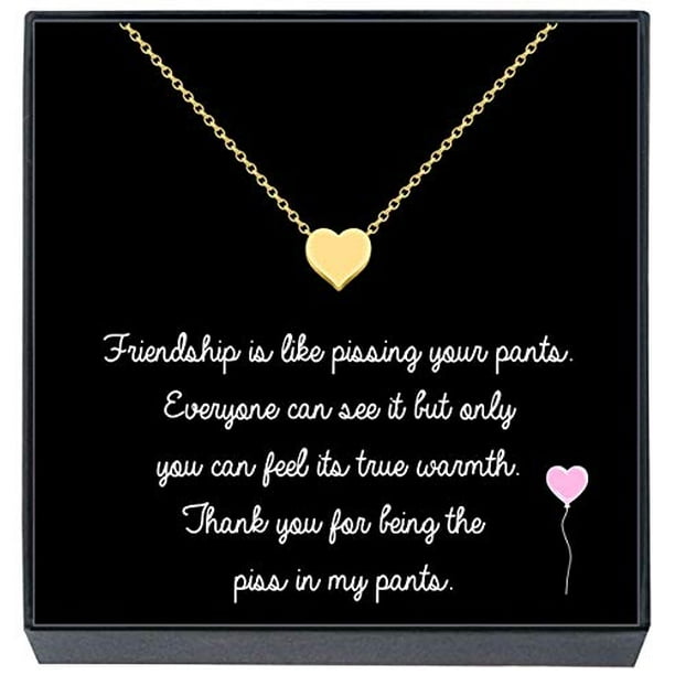 Funny Friendship Gifts for Women - Small Heart Pendant Necklace & Quote Card ''Friendship Is Like Pissing Your Pants'' Funny Best Friend Birthday Christmas BFF Bestie Novelty Gag Joke Gift (Gold Tone) - Funny Friendship Gifts for Women - Small Heart Pendant Necklace & Quote Card ''Friendship Is Like Pissing Your Pants'' Funny Best Friend Birthday Christmas BFF Bestie Novelty Gag Joke Gift (Gold Tone) -