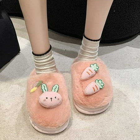 

Lilgiuy Slippers for Women Girls Cute Cartoon Rabbit Carrot Plush Warm Anti-slip Lightweight Slippers Household Indoor Outdoor Shoes(Pink)