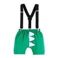thumbnail image 3 of FYMNSI Baby Boy Dinosaur 1st First Birthday Party Cake Smash Outfit Cotton Short Sleeve Romper Y-Back Suspenders Shorts Pants 3pcs Set Photo Props Summer Clothes 6-12 Months Green, 3 of 7