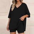 thumbnail image 2 of LIaqionyy 2 Piece Sets for Women Summer Lounge Short Sleeve Oversized V Neck Shirt Biker Shorts Outfits Set, 2 of 7