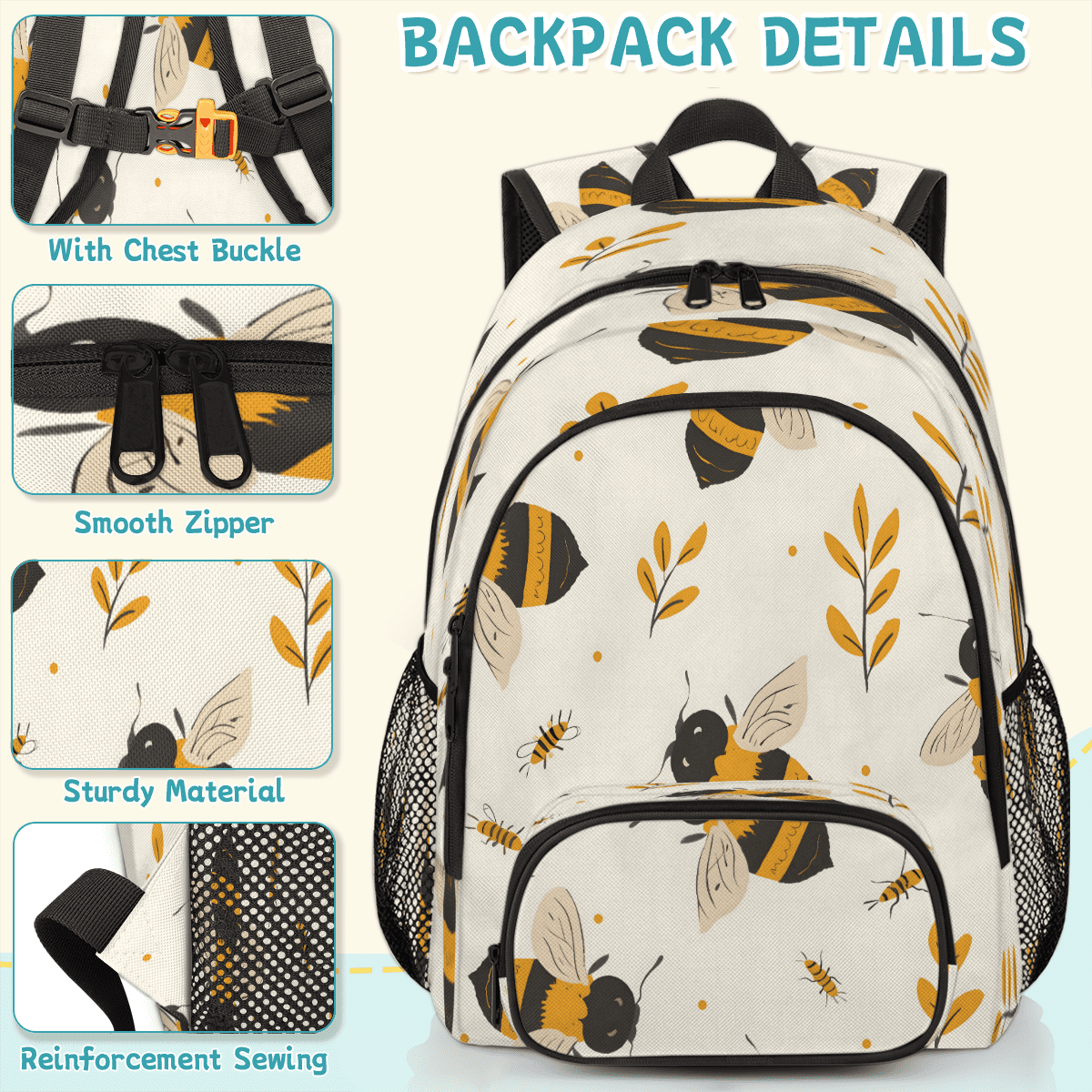 Herdesigns Honey Bee Laptop Backpack for Women Men, 18.3 Inch Large Computer Backpacks Fashion Teacher Nurse Bag Casual Daypack for Work Travel