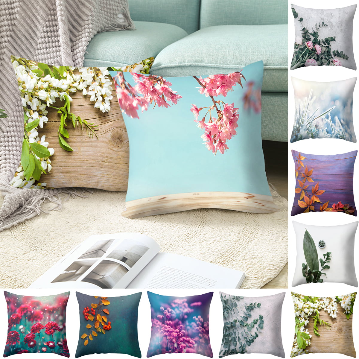 18inch Color Floral Pattern Cushion Covers Spring Pillowcases Sofa Decor 