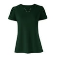 thumbnail image 3 of WREESH Women's Notch Neck Summer Blouse Petal Short Sleeve Casual Top in Solid Colors Olive Green, 3 of 6