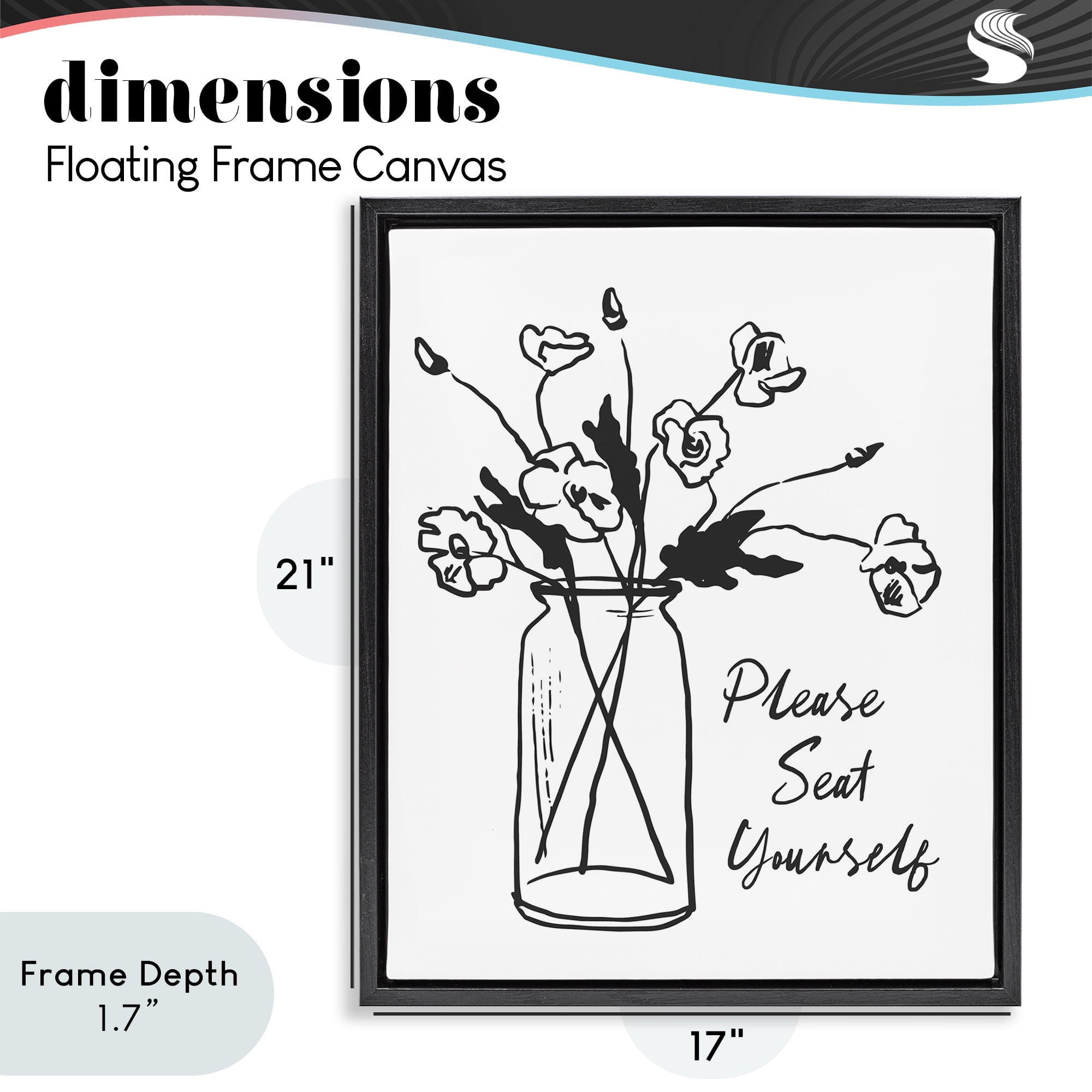 Stupell Industries Seat Yourself Bathroom Flowers Black Framed Floater Canvas Wall Art, design by Lettered and Lined