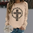 thumbnail image 2 of Easter Tops for Women Crew Neck Jesus Cross Printed Pullover Comfy Long Sleeve Loose Fit Pullover Fashion 2025, 2 of 4