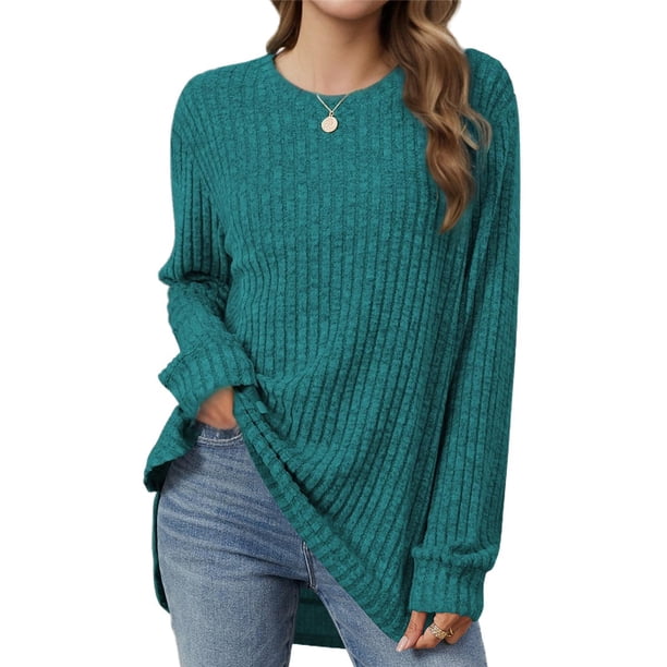Blusa Informal con Cuello Redondo y Ligera para Mujer, Color Azul Pavo Real, Talla L