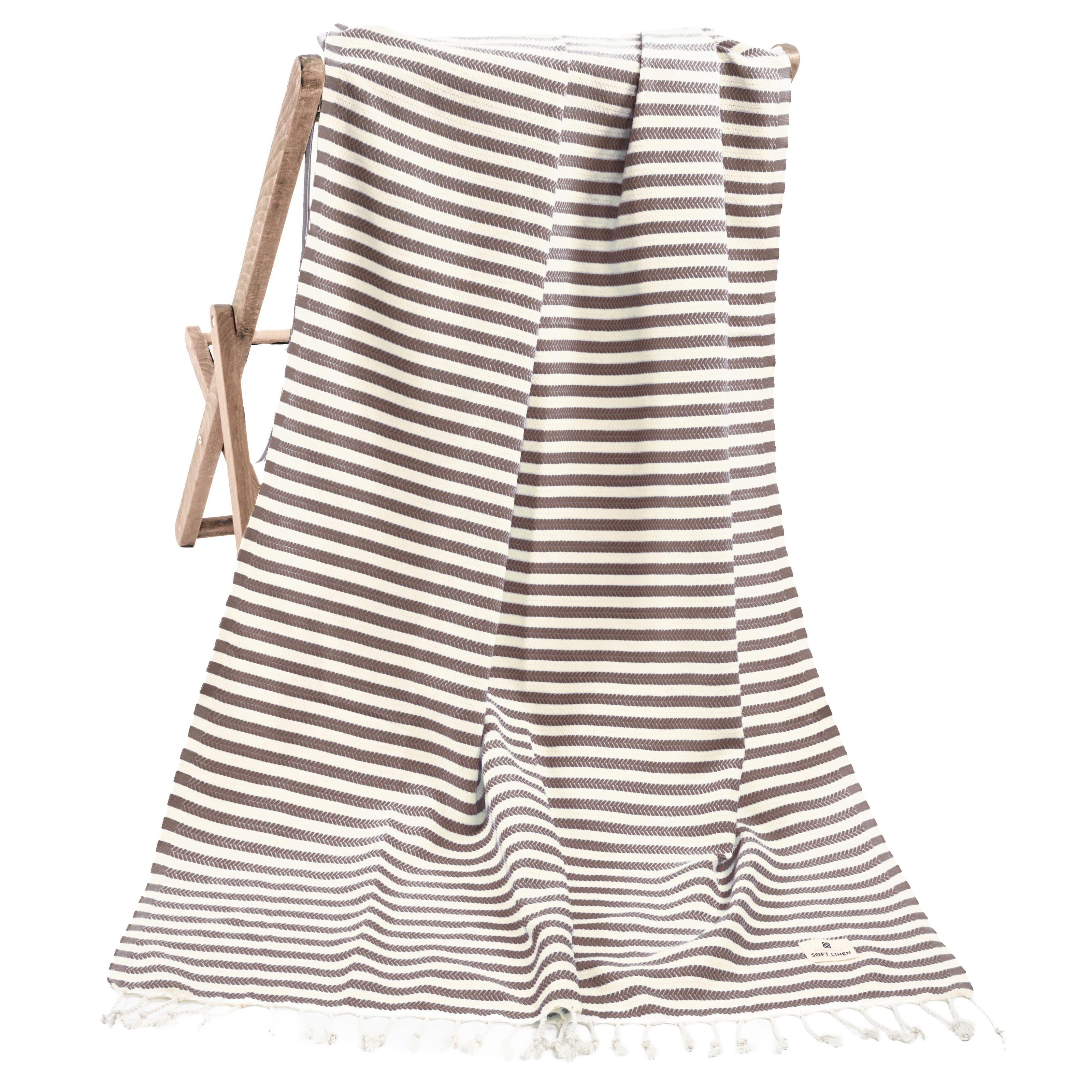 American Soft Linen 100% Cotton Turkish Peshtemal Beach Towels, 35"x60" size 4 Pack Swim Towels for Beach and Pool Towels, Brown