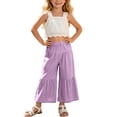 thumbnail image 2 of Miluxas Kids' Boho Lace Top & Tiered Pants Set, Sleeveless Crochet Cami & Elastic Waist Ruffle Pants, Casual Summer Outfit for Girls Purple 2 Years, 2 of 9