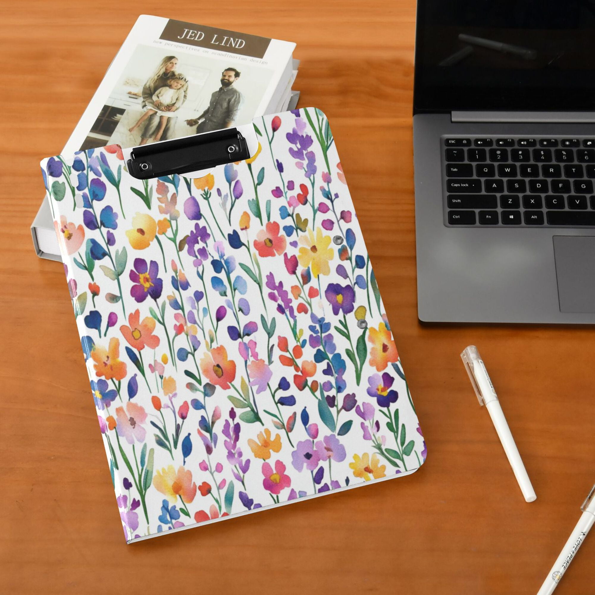 FORMRS A4 Clipboard Folder with Pen Holder Horizontal Foldable School Office Binder, Purple Wildflower Pattern