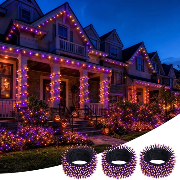 Tryvkinvive Purple and Orange Halloween Lights, 39FT 100 Count LED Mini String Lights, Solar Powered Waterproof Halloween Decorations for Outdoor Indoor Patio Home Mantel Party Garden Yard Decor