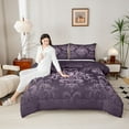 thumbnail image 4 of jejeloiu Western Fantasy Dragon Bedding Comforter Set,Vintage Bohemian Flowers Twin Comforter Sets,Purple Damask Floral Bedding Set For Adults,Ultra Soft Home Decor Reversible,2-Piece, 4 of 8