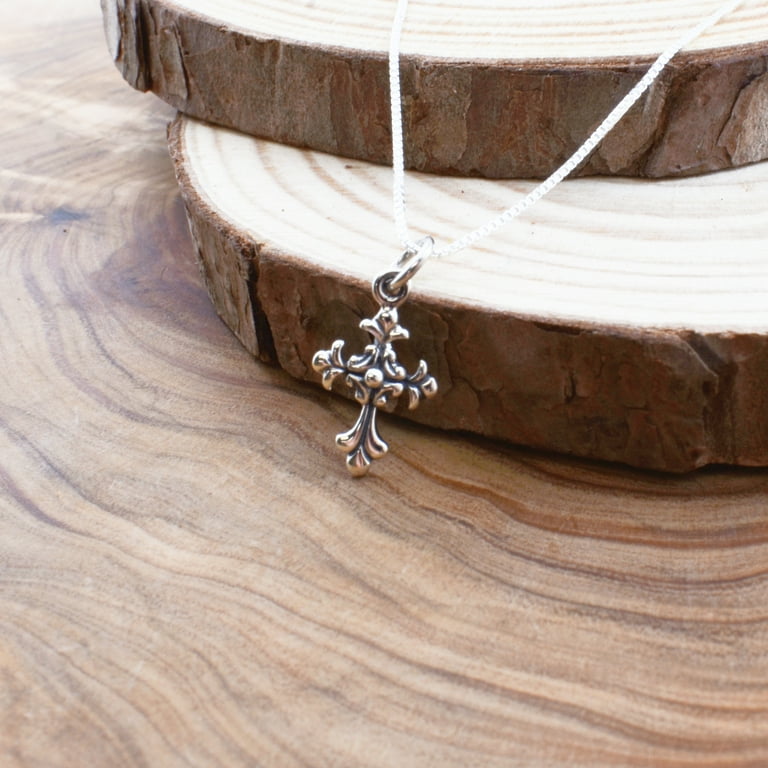 Little Girls Scrolled Cross Necklace in Sterling Silver. Kids Cross. Walmart