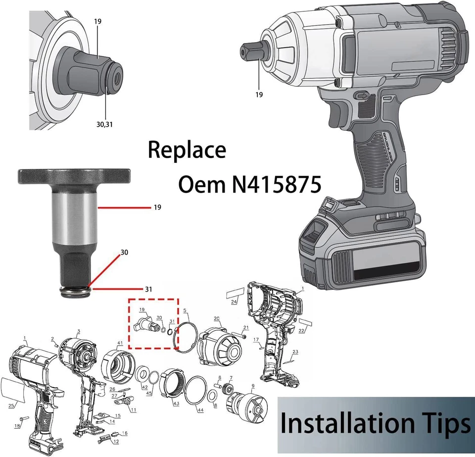 N415875 Anvil Assembly 1/2'' For Dewalt Impact Wrench 18V 20V DCF899HB DCF899HP