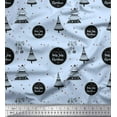 thumbnail image 1 of Soimoi Blue Rayon Crepe Fabric Text & Tree Christmas Print Fabric by the Yard 46 Inch Wide, 1 of 3