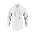 thumbnail image 4 of JTieacloth Casual Fashion Linen Long Sleeve Shirt With Drawstring Stand Collar Hip Hop Stylish Top For Outfits Wedding Button Down Shirt White, 4 of 5