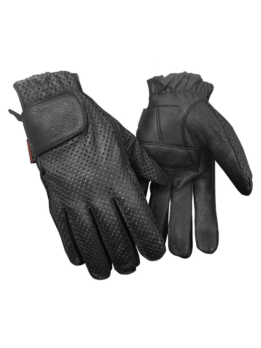 Milwaukee Leather-MG7570-Mens Reflective Skull Premium Leather Short Wrist Gel Palm Driving Gloves Small Black