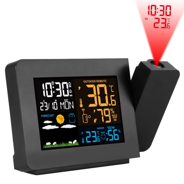 Temperature Clock, Outdoor Sensors Weather Forecast Temperature Projection Alarm Projection Alarm Clock, Supports Simultaneous Projection US Plug For Home Villa