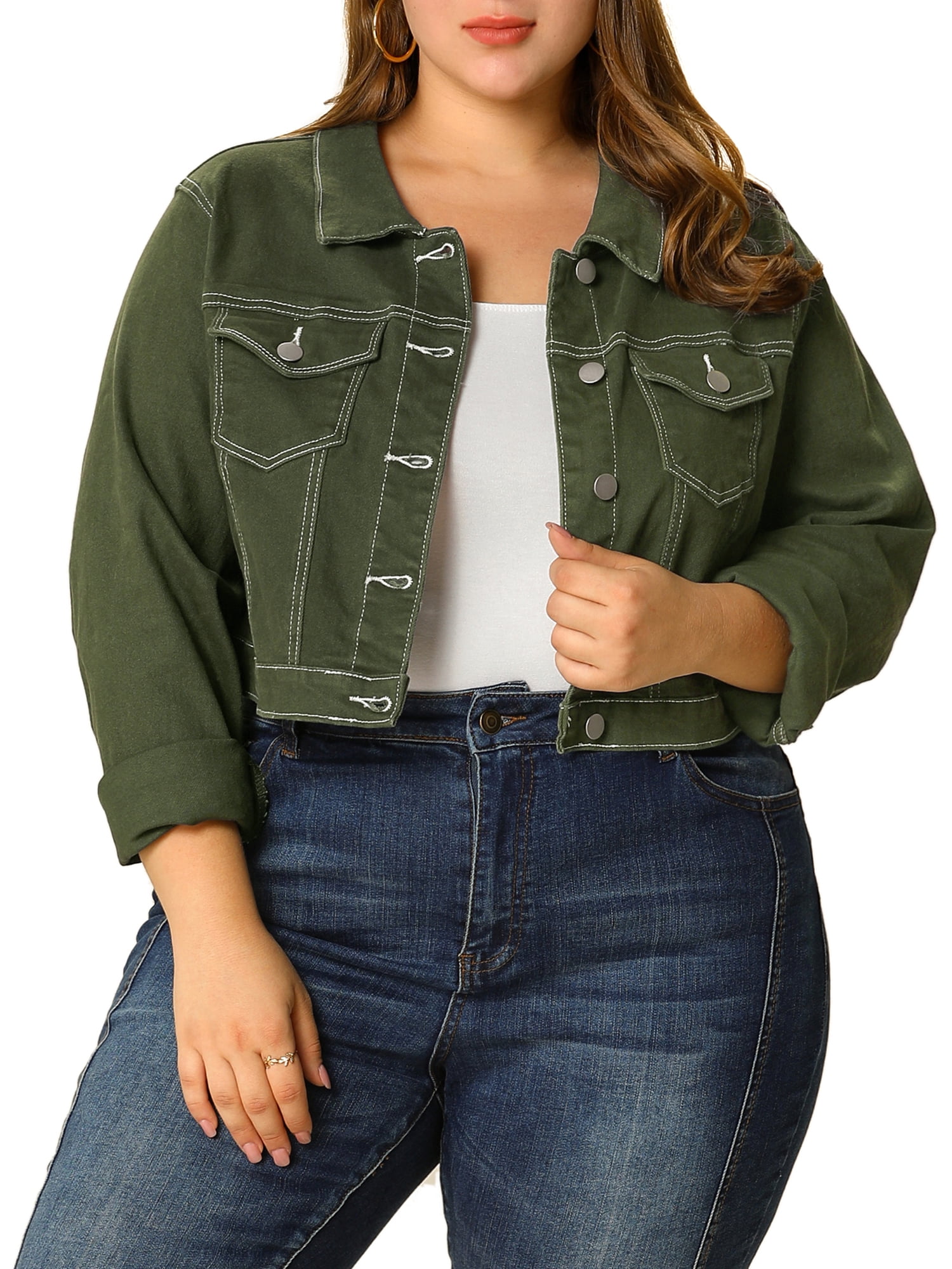 plus size cropped white denim jacket