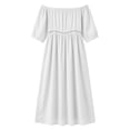 thumbnail image 5 of Horkkom Off the Shoulder Dresses for Women Short Sleeve Solid Color Summer Dresses Flowy Casual Maxi Dresses, S-3XL, 5 of 7