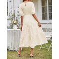 thumbnail image 4 of Robe d'Été 2023 pour Femmes à Manches Bouffantes, Smockée, à Fleurs, Col Ras du Cou, en Dentelle, Midi, Robes Décontractées pour Femmes, 4 of 5