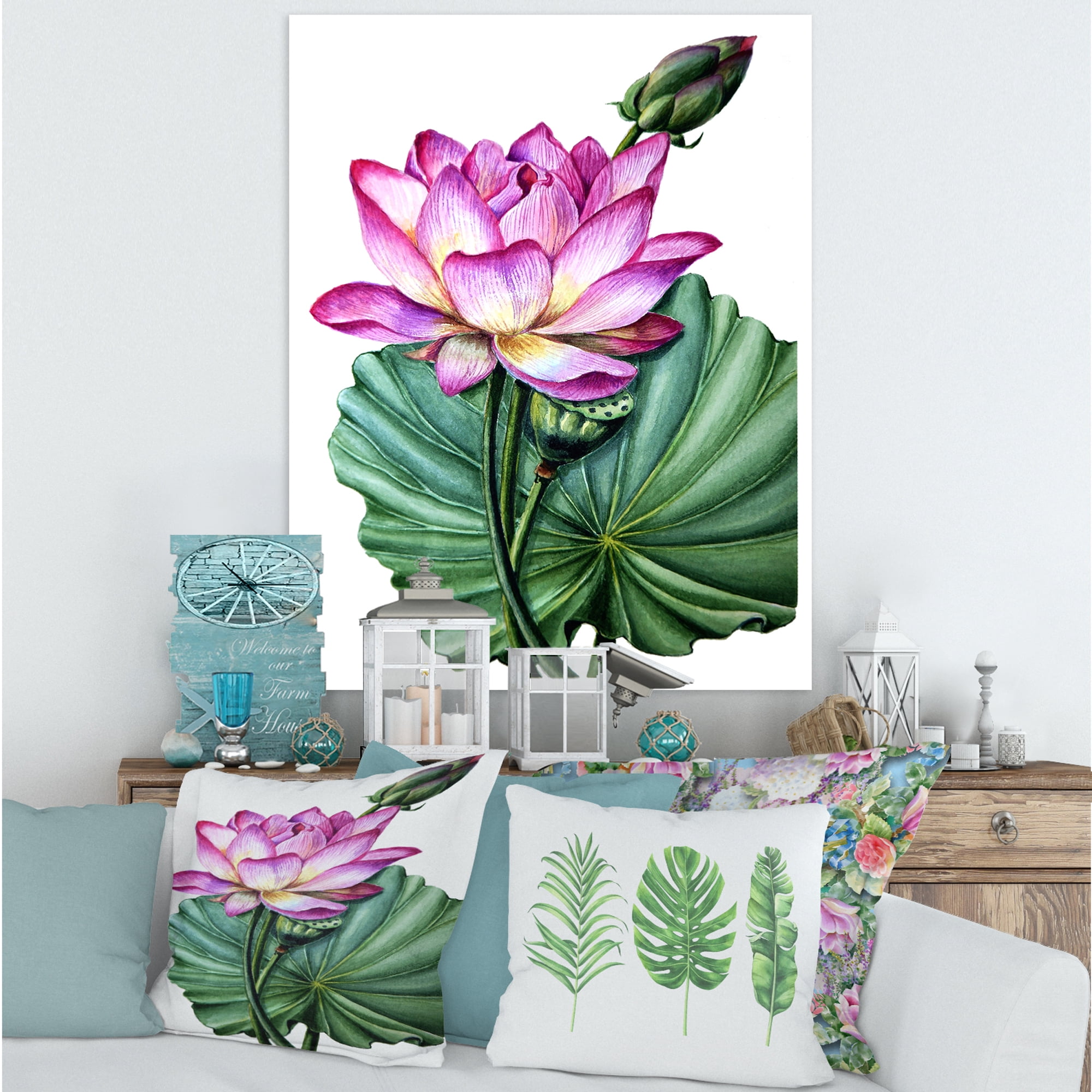 Designart ' Ancient Pink Lotuses In The Pond VI ' Traditional Canvas Wall Art Print