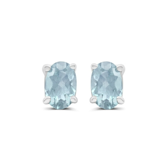 TimeLess Classics Oval Shape Aquamarine Stud Earrings in 14K White Gold - 5x3MM