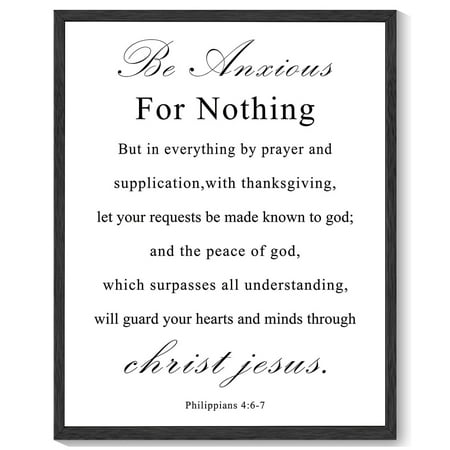 8x10in Black Framed Christian Motivational Wall Art Be Anxious for Nothing Philippians 4:6-7 Canvas Print Positive Scripture Painting Home Wall Decor