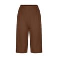 thumbnail image 5 of Wutalume Women's Cotton Linen Capri Pants Elastic Waist Casual Loose Straight Leg Beach Pocket Trousers Summer Vacation,Brown M, 5 of 5