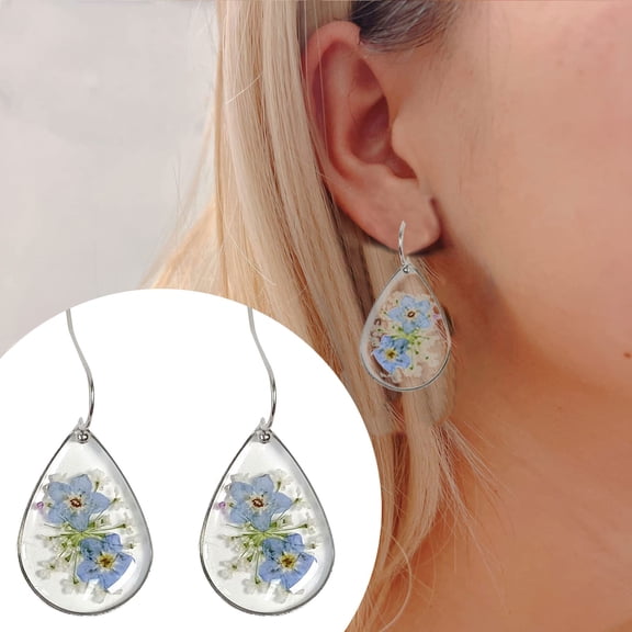 QIQUWOHUL Handmade Pressed Flower Earrings For Women Flower Earrings Gold Stud Earrings Resin Drop Dangle Earrings Of Love And Innocence