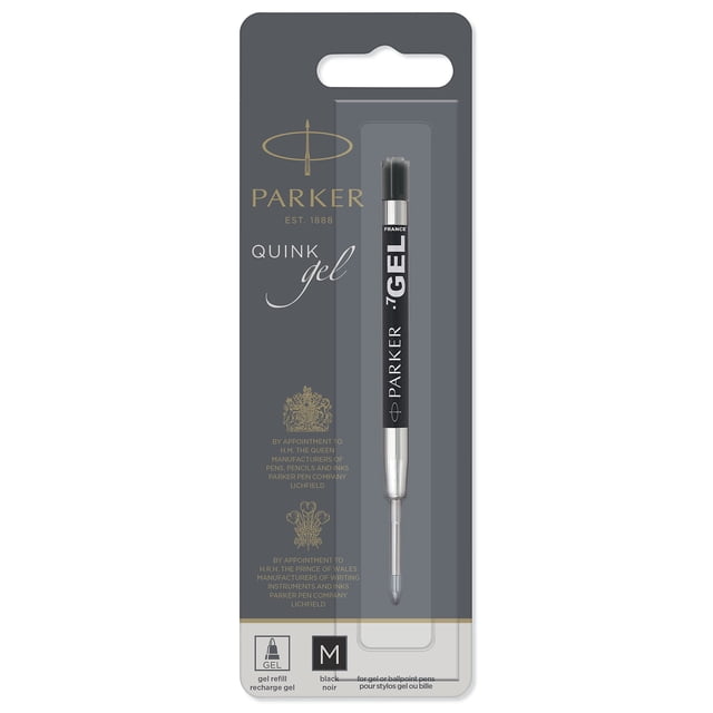 Recambio para bolígrafo de gel Parker, punta mediana (0,7 mm), tinta negra QUINK