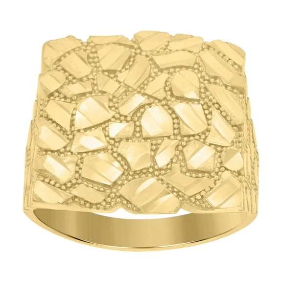 10k Yellow Gold Mens Diamond-Cut Square Head Nugget Fashion Ring