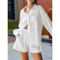 thumbnail image 4 of 2 Piece Sets for Women Summer Oversized White Shirt and Shorts Sets for Women 2 Piece Outfits Vacation Sets M, 4 of 7