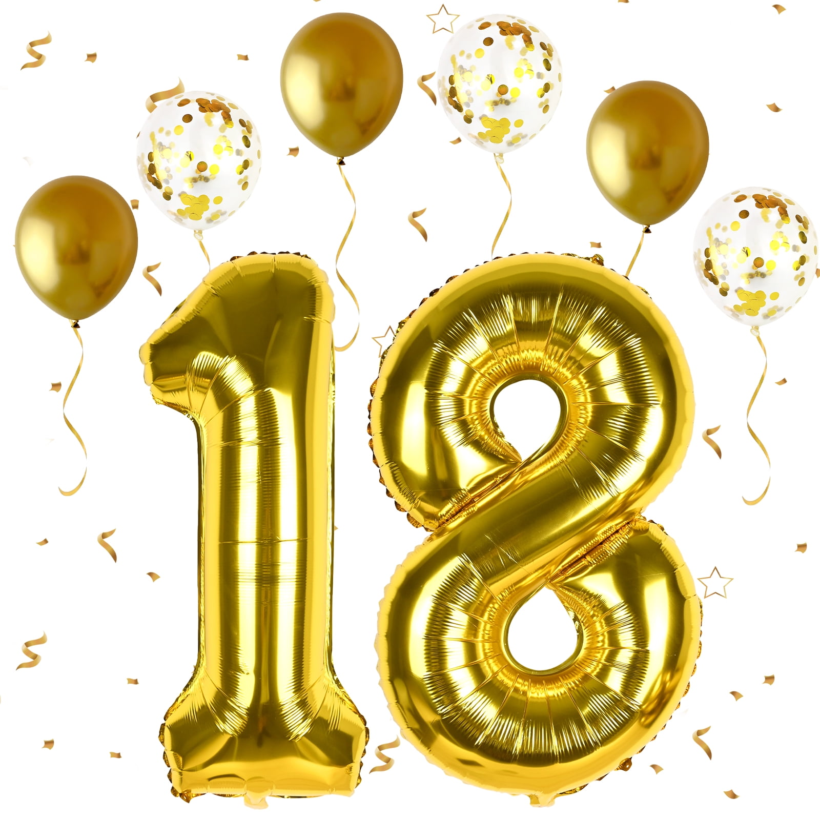 Number Balloons 18 Gold, 40 Inch Large Number 18 Birthday Balloons with
