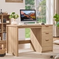 thumbnail image 3 of Fluted Executive Desk, 48" Modern Wood Office Desk with File Drawer & Metal Handles, Home Writing Study Computer Table for Work Study, Natural, 3 of 9