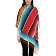 thumbnail image 3 of Zufioo Mexican Serape Blanket Stripes Print Long Plush Tassel Scarf, Winter Shawl Accessories for Women, 3 of 8