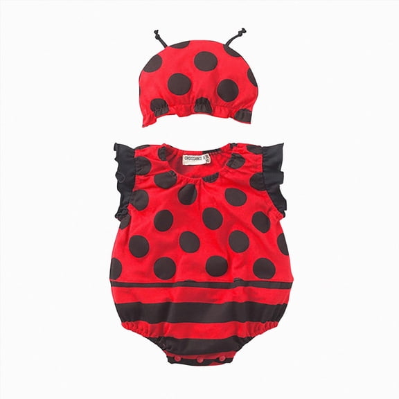 Xudanell Ladybug Ladybird Onesie Romper Bodysuit Dress Up Set with Hat Size 3-24 Months(Red,3-6 Months)