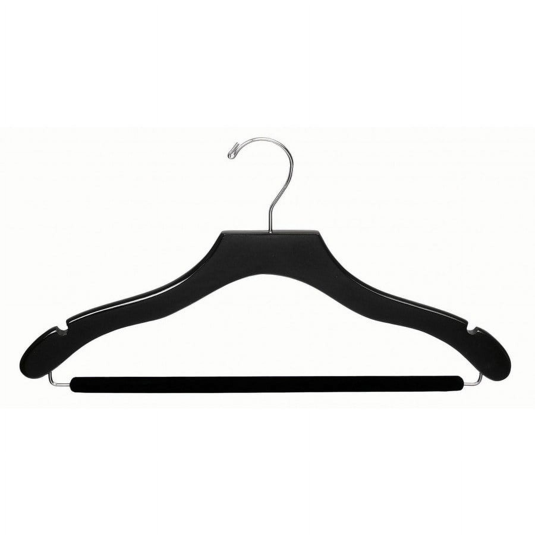 International Hanger Wooden Wavy Suit Hanger w/Velvet Bar, Black Finish with Chrome Hardware, Box of 25