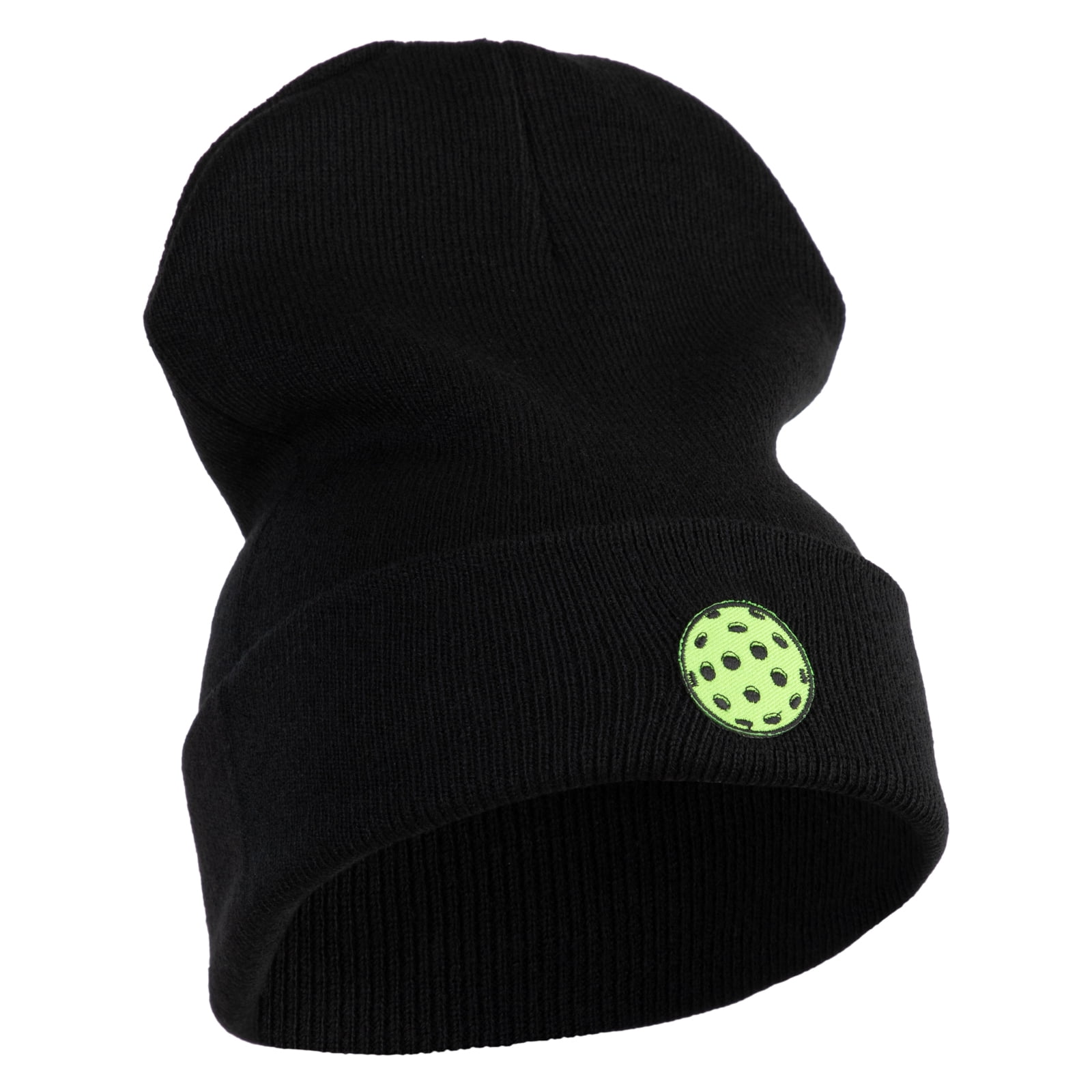Pickleball Balls Embroidered Iron on Patched 12 Inch Long Knitted Beanie - Black OSFM