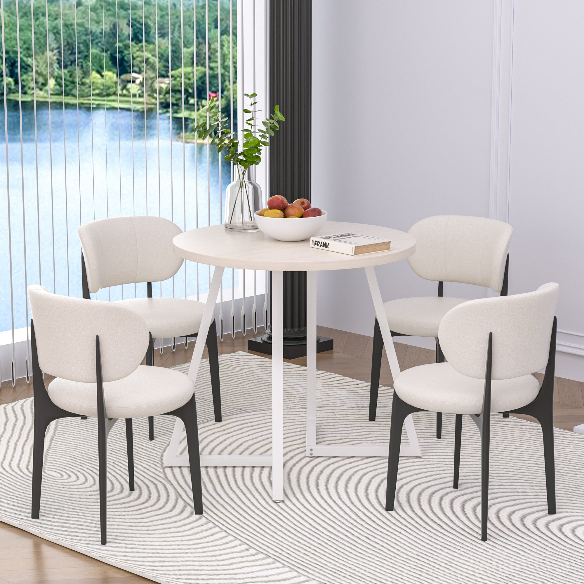 VECELO 35.4" Round Dining Table, Small Kitchen Table with Sturdy Metal Base, Dining Room Table for 2 to 4 Person, Natural Wood