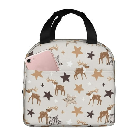 Insulated Lunch Bag for Women Men - Cartoon Cute Deer Stars Leakproof Cooler Lunch Box for Women Men  Lunch Tote Bags for Work School Picnic Travel