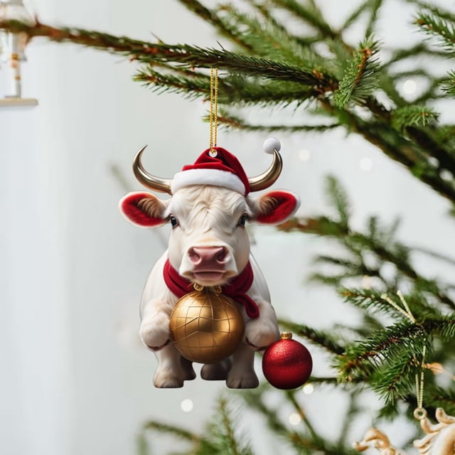 Xihbxyly Colgante de Toro Navideño, Diseño Acrílico 2D, Colorido Adorno para Árbol de Navidad, Regalo Dulce y Realista, Decoración para Fiestas, Uso En Interiores y Exteriores, 1 Unidad.