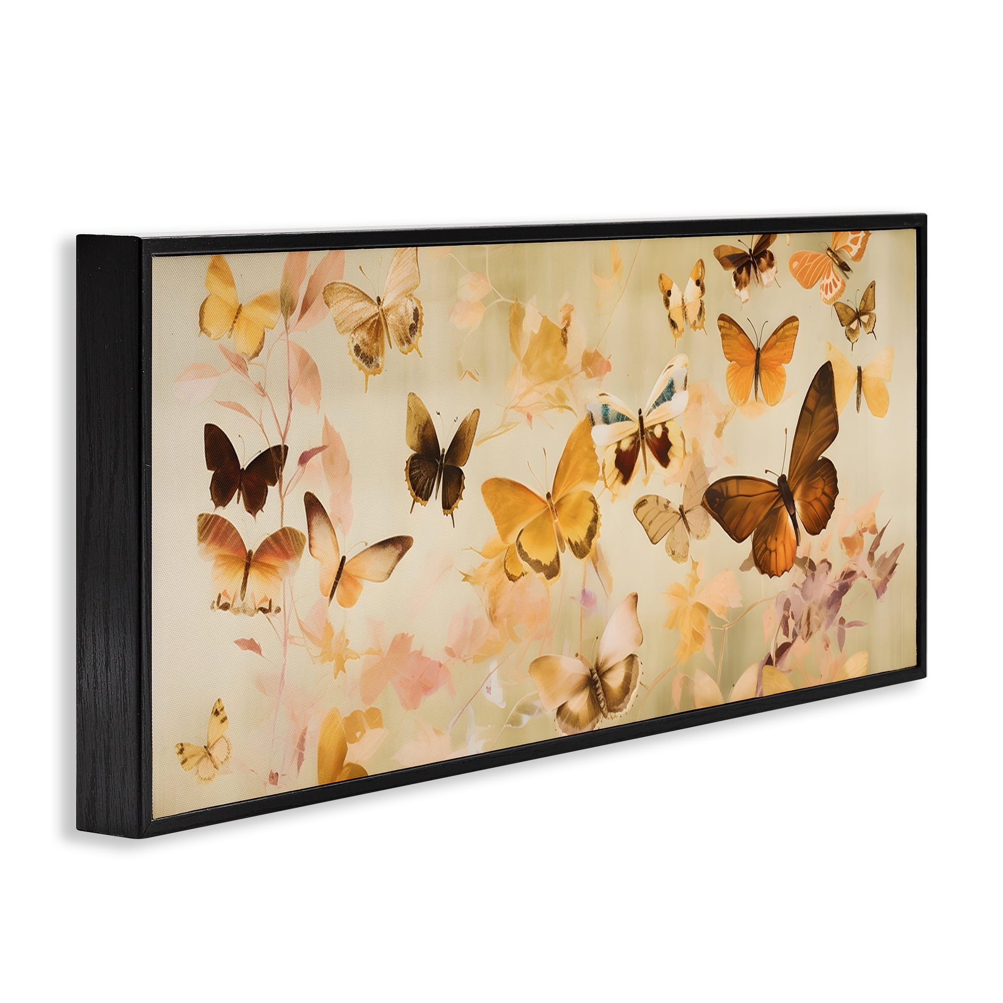 Stupell Industries Neutral Butterfly Array Animals & Insects Painting Black Framed Art Print Wall Art, 30 x 13